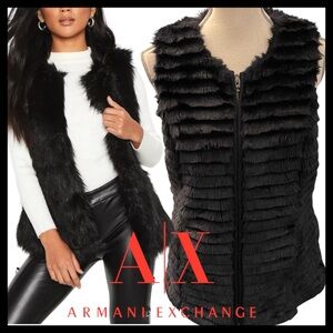 A/X Armani Exchange Black Faux Fur Zip Up Vest (S)